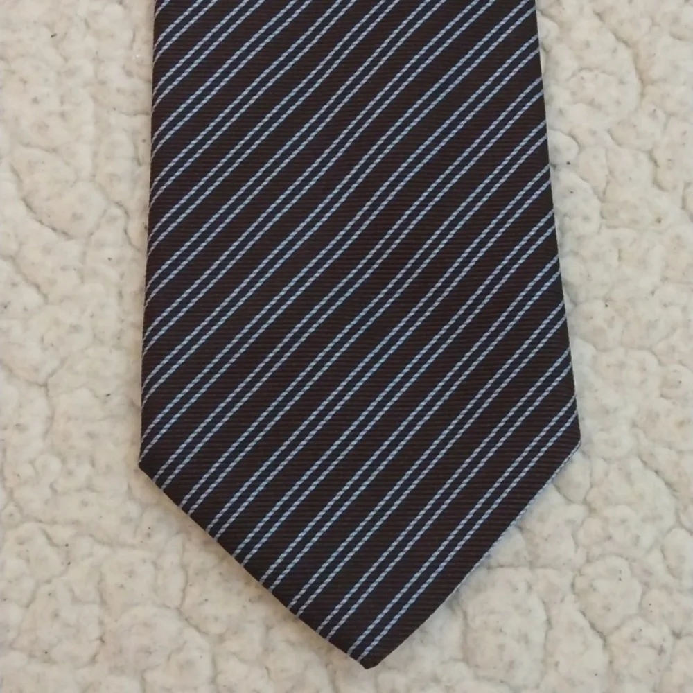 Villa Ponti Brown/Light Blue Stripe Silk Tie (Made in Italy) - Picture 1 of 10